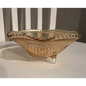 Vtg Marigold Amber Depression Carnival Glass Candy Trinket Dish Bowl 3-Footed